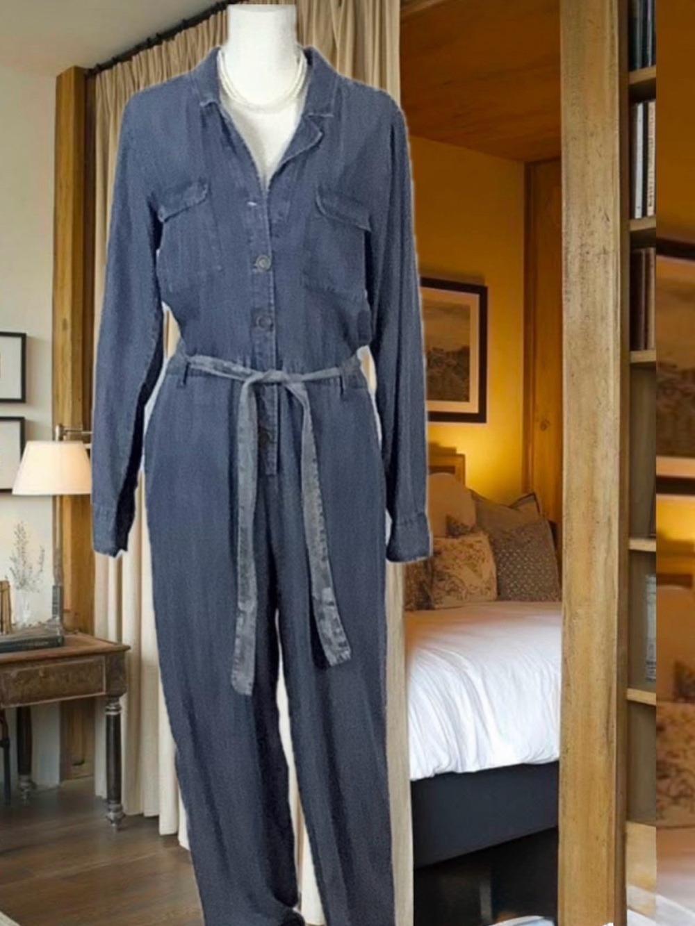 NWT Velvet Heart Blue Chambray Tencel Jumpsuit Sz Medium